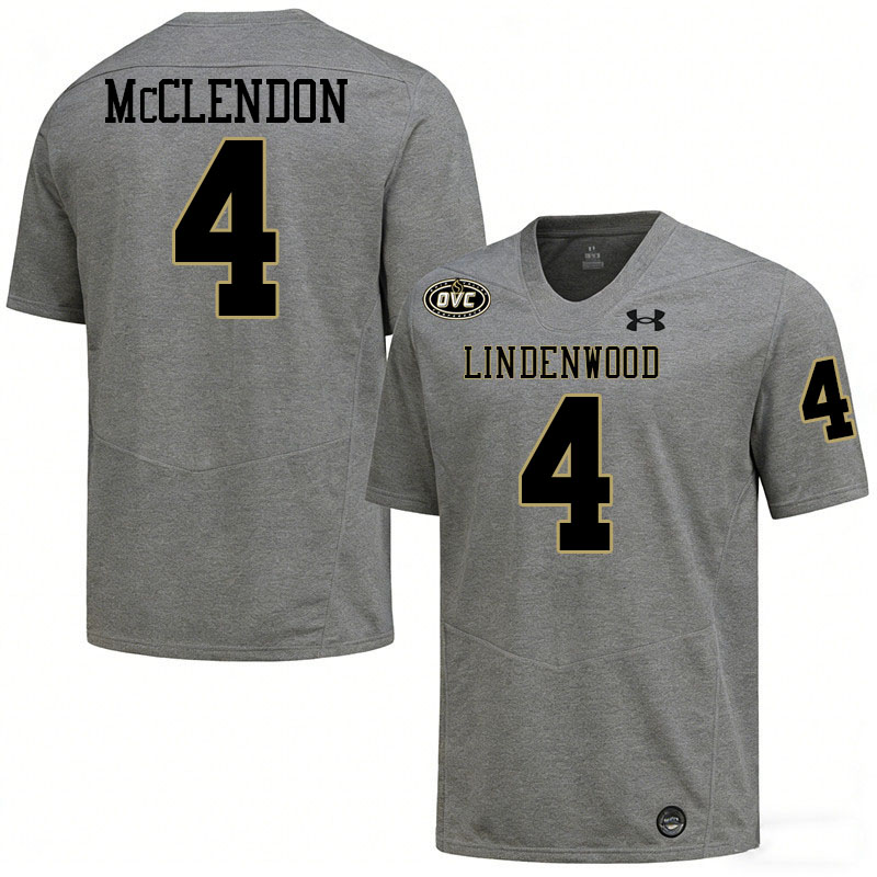 Lindenwood Lions #4 Kobe McClendon College Football Jerseys,Uniforms-Grey